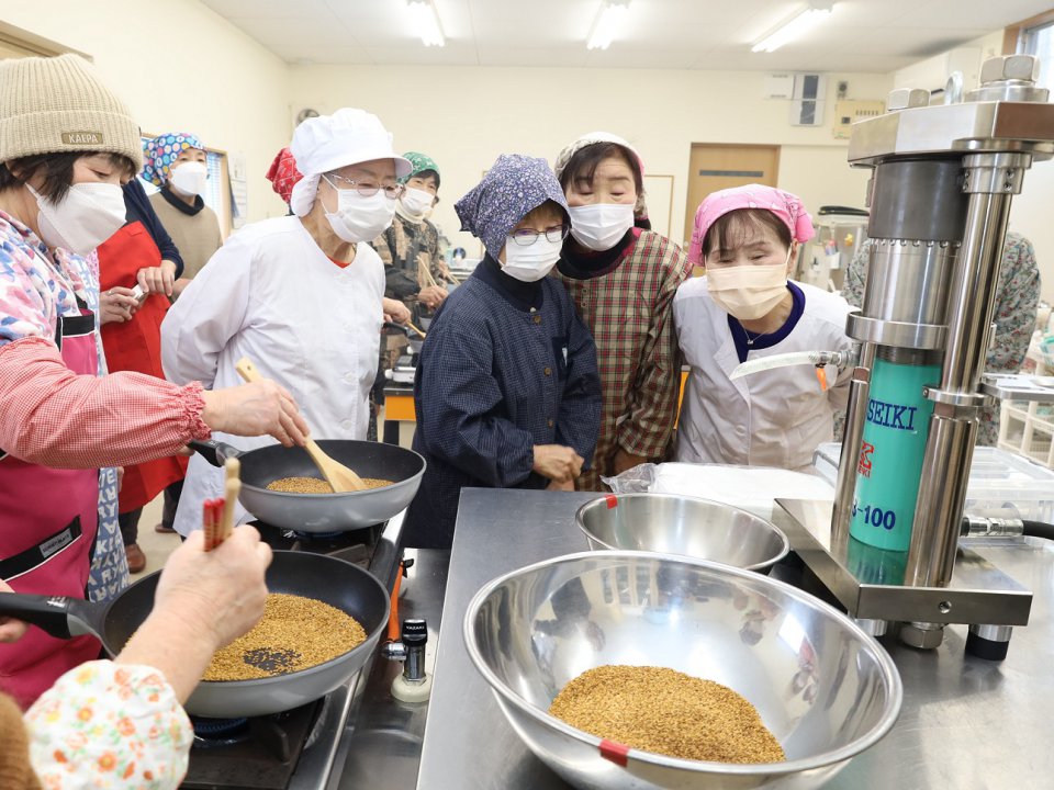自家栽培金ゴマを使って油搾り体験